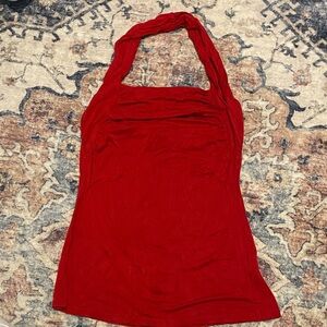 2000s style red rouched halter top
